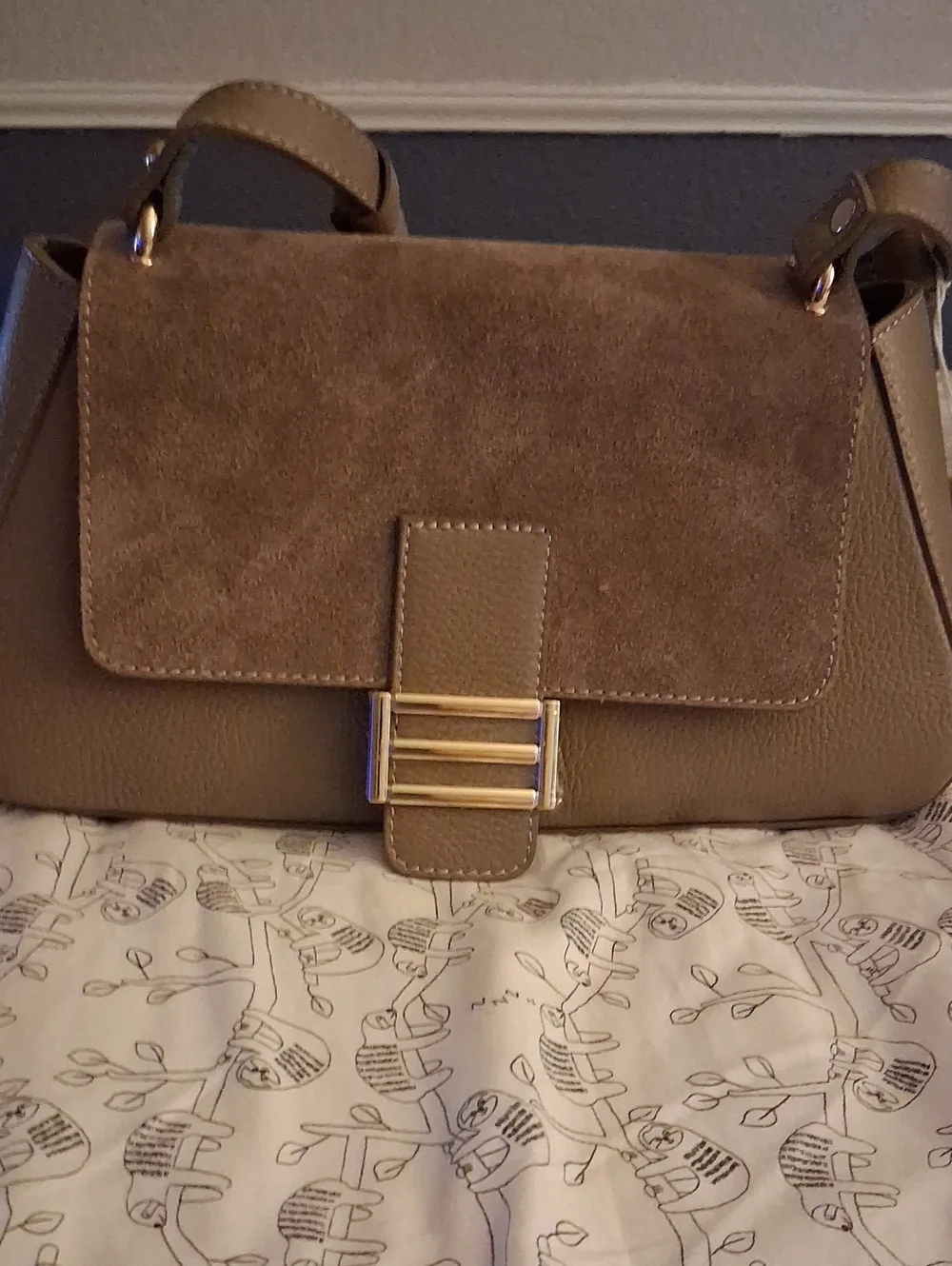 Taupe Suede-Accent Shoulder Bag - Women's Handbag Lilium Frenze